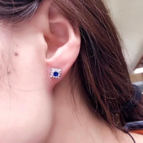 Classic sapphire earrings for women fine jewelry natural gem stud earring ocean blue color 925 sterling silver girl party gift