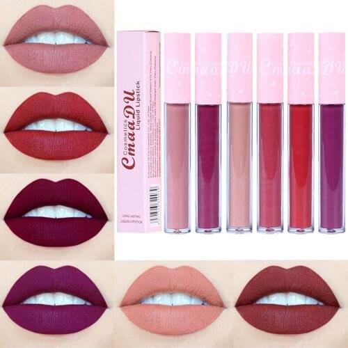 1Pc CmaaDu Sexy Matte pink Tube 6 colors Winter Non-stick Cup lip gloss Long-lasting lip Tint Makeup liquid Lipstick TSLM2