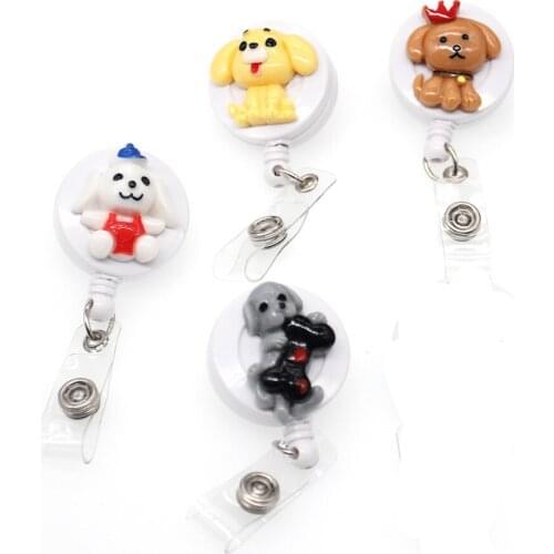 10pcs/New Design Resin Multiple Dogs Retractable Badge Reel Animal Dog ID Business Card Holder