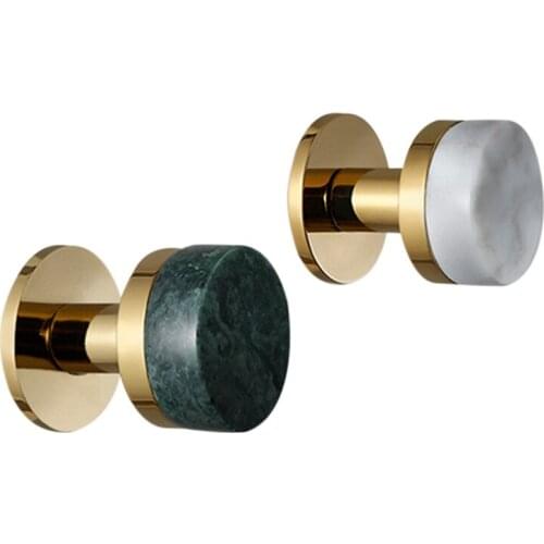 2 Pcs Brass Coat Hook Gold Marble Pattern Hook Brushed Gold Copper Towel Coat Hook Free Punch White + Green