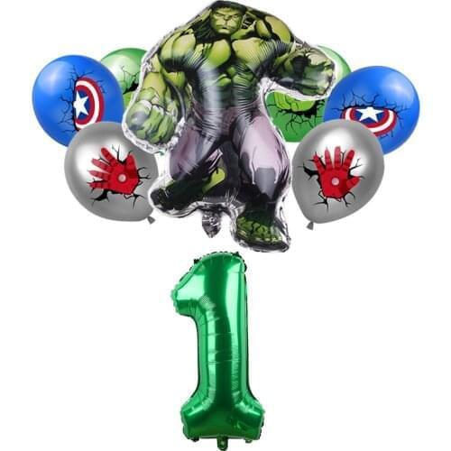 8Pcs Avengers Super Hero Hulk Foil Balloons Green Number Party Inflatable Head Balloon Birthday Party Decoration Kids Toys Globo