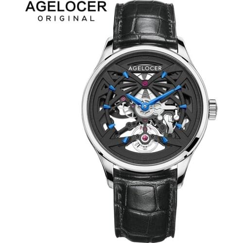 AGELOCER Swiss Brand Skeleton Watches Mechanical Automatic Watch Men Clock Black Bule Power Reserve 80 Wristwatch Relojes Hombre