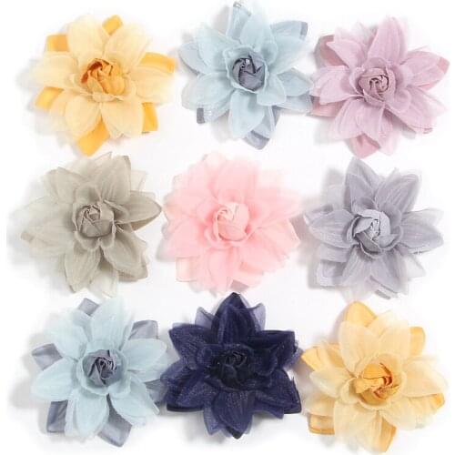 60PCS 6.3CM 2.5" Satin Fabric Chiffon Flowers Bouquet For Baby Girls Hair Accessories Handmade Flower For Women Headbands