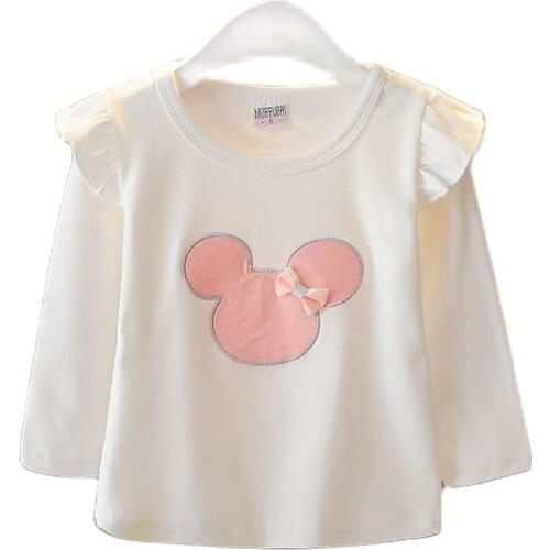 2020 Spring Autumn Girls Elastic Long Sleeve Tops Mouse Cotton Baby Letter Daisy Embroidered T-shirt 0-4Y Girl Cat Print Shirts