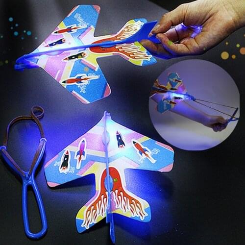 Childrens toys plastic 20 * 16 cm DIY Flash Ejection Cyclotron Light Plane Slingshot Aircraft For Kids Gift Toys