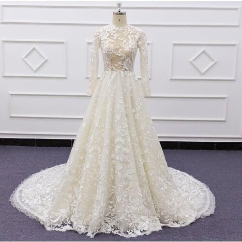 Elegant champagne Factory Price 100 % real sample photo Lace boho bohemian wedding dress bridal gown