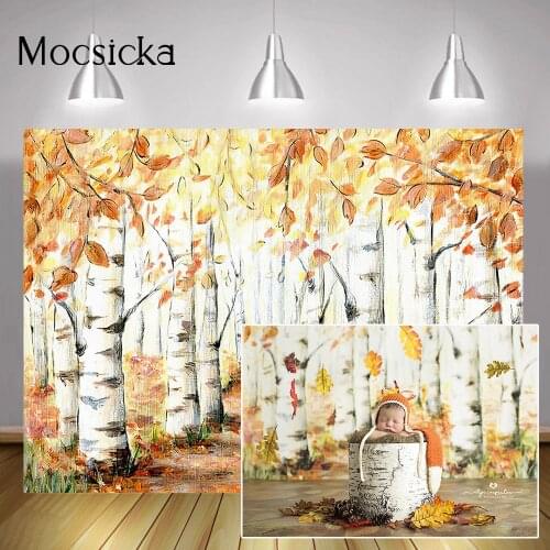 Autumn Jungle Forest Backdrop Painting Abstract Baby Children Birthday Portrait Background Fall Maple Leaves Cake Smash Photo