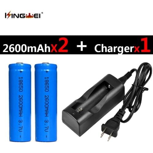 Hot Sale !! 2Pcs 18650 Batteries 3.7v 2600mah Rechargeable Li-ion Battery+1pc NK-803C 18650 Charger for Headlight US/EU Plug