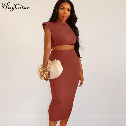 Hugcitar 2021 Short Flare Sleeve O-Neck Crop Top Sexy Skirt 2 Pieces Set Summer Women Streetwear Club Party Y2K Solid