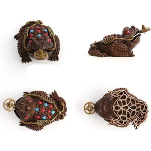 Chinese Feng Shui Decor Lucky Money 3 Legs Toad Frog Incense Burner Statue for Home Office Decoration Tabletop Ornaments