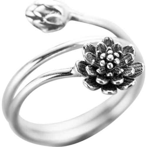 Classic 925 Sterling Silver Lotus Rings Multi-layers Lotus Flower Bub Ring Vintage Womens Ring Fine Jewelry Spring Summer