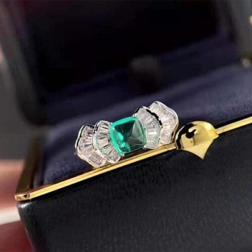 Women Laboratory Cultivation Columbia Emerald 1.4 Carat Rings 100% 925 Sterling Silver Sugar Tower T Diamond Rings Fine Jewelry