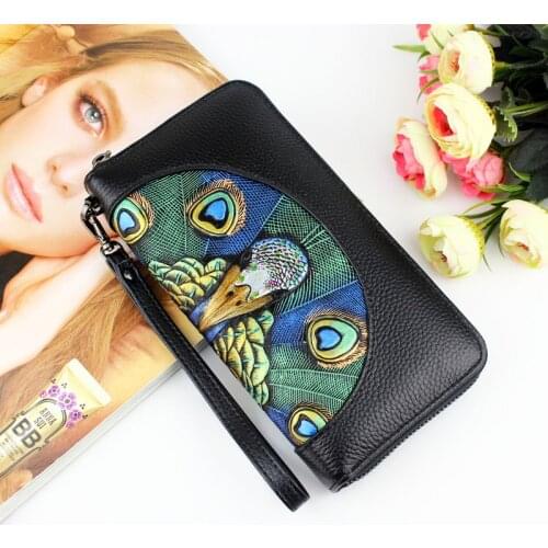 3D Embossing Fashion Genuine Leather Women Wallet Long Zipper Wallets 2020 Ladies Luxury Coin Purse Female Clutch Peacock Wallet