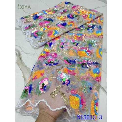 Beautiful African Sequin Lace Fabric Embroidery Nigerian Sequence Laces Fabrics for Sewing French Mesh Tulle Lace Fabric NI5513