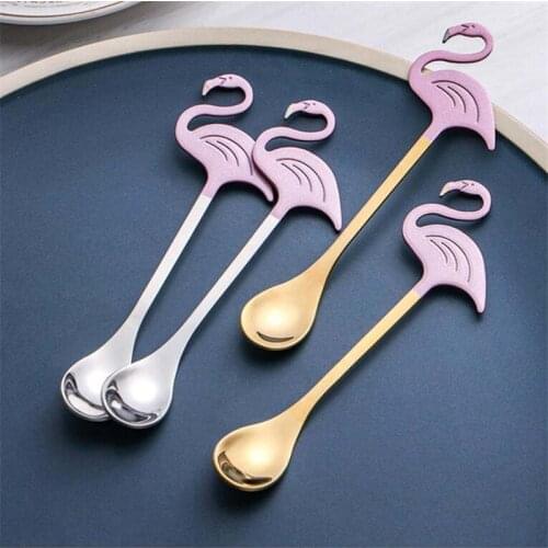 Stainless Steel Flamingo Coffee Scoop Tableware Ice Cream Teaspoons Stirring Spoon Drinking Tools Party Supplies