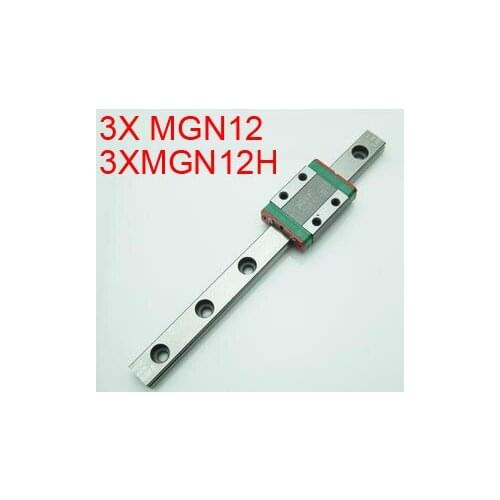 MGN Miniature 3PCS 12mm Linear Guide MGN12 L= 400mm linear rail way + MGN12H Long linear carriage for 3d printer CNC X Y Z Axis