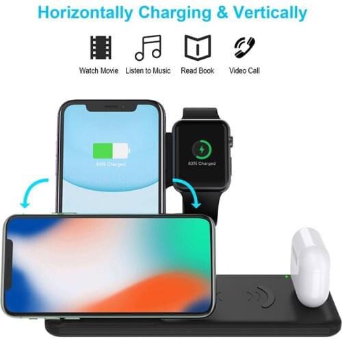 Multi-Function Q20 Four-In-One Wireless Charging 15w Fast Charging Dual Mobile Phone Holder Suitable For Apple Headset Watch