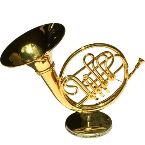 MoonEmbassy French Horn Model Musical Instrument Miniature Desk Decor Display Realistic Music Lover Birthday Gift