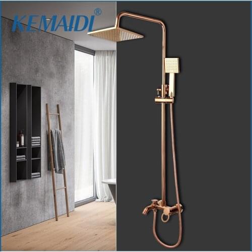 KEMAIDI Rose Golden Shower Faucet Set Solid Brass Mixer Bathroom Bathtub Mixer Rainfall Hand Shower & Spray Shower Facuets