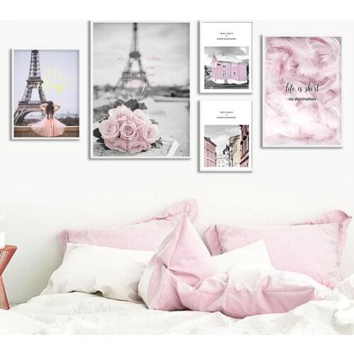 Pink Flower Feather Home Poster HD Prints Pictures Wall Art Nordic Style Modular Painting On Canvas Fresh For Living Room Decor