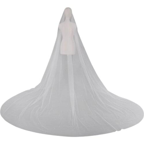 2021 New Romantic Trailing Cathedral Wedding Veil One-Layer Mesh Face Cover Imitation Pearl Beading Jewelry Bridal Headpiece
