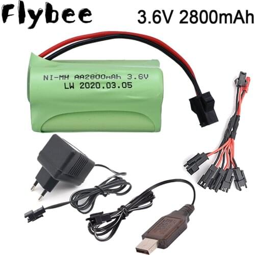 Upgrade 3.6v 2800mah Battery + 3.6v Charger For Rc toys Car rc Tank Train Robot Boat Gun Ni-MH AA 3.6v Rechargeable Battery Pack