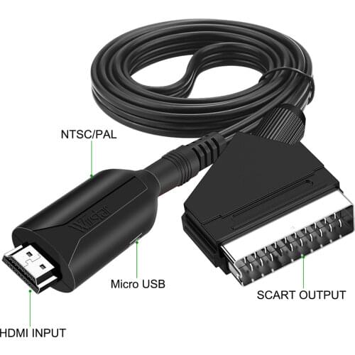 10pcs 1080P SCART To HDMI Video Audio Upscale Converter Adapter for HD TV DVD for Sky Box STB Plug and Play