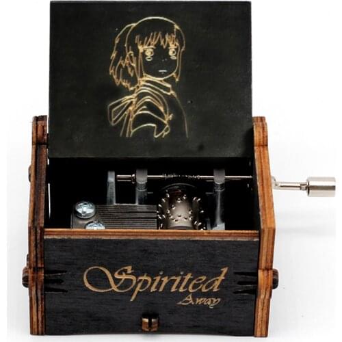All Black Wholesale Antique Carved Wooden Hand Crank Spirited Away Music Box Christmas Gift Birthday Gift Party Decoration