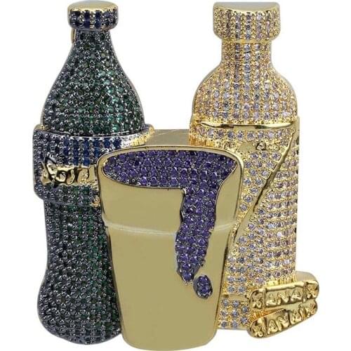 Lucky Sonny Hiphop Sprite Bottle Necklace Full CZ Micro Paved Pendants & Necklaces Fashion Iced Jewel Drunk Wine Pendant Bijoux