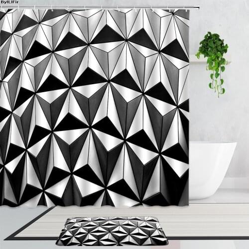 Gray Geometric Shower Curtains Colorful Personality Bathroom Decoration 2-Piece Bath Curtain Non-Slip Carpet Doormat Home Decor