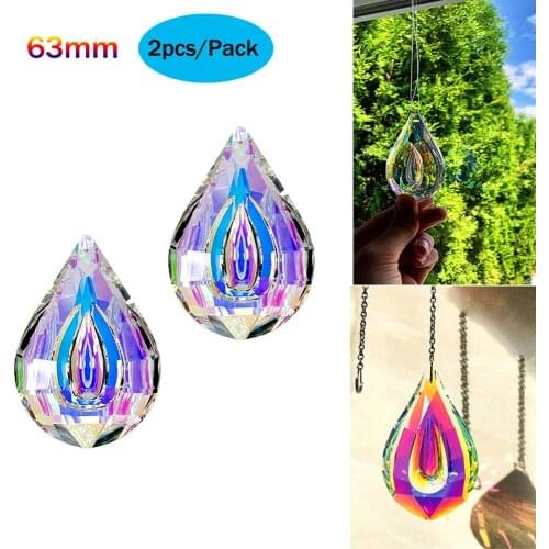H&D Crystal Prism Window Hanging Glass Sun Catcher 63mm AB Chandelier Parts,Pack of 2,Rainbow Sun Catcher for Home Garden Decor