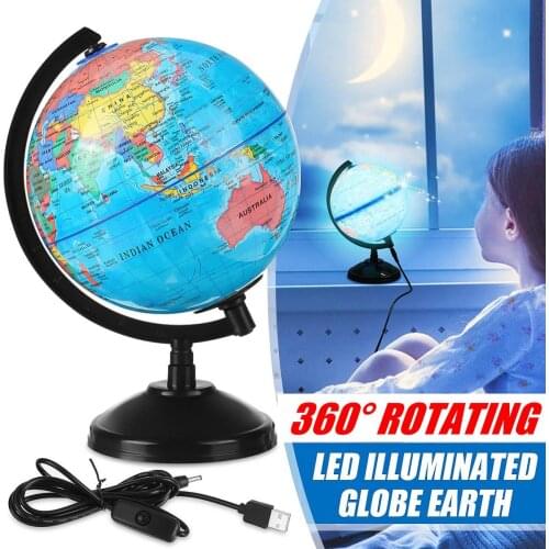 LED Light Earth Globe World Map Rotating LED light Globe Desk Decor Educational Learning Toy Gift For Kids