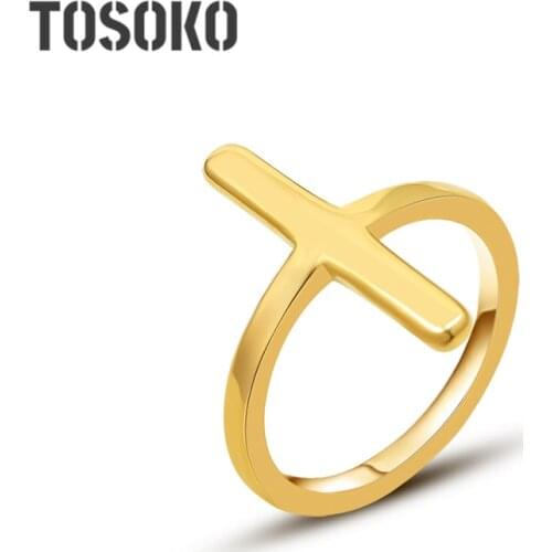 TOSOKO Stainless Steel Jewelry Cross Ring Womens 18K Gold Index Finger Ring Fashion Ring BSA192