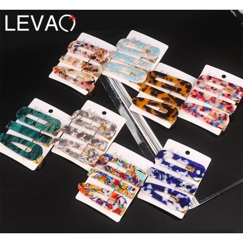 Levao 3Pcs Acetate Hollow Hair Clip Leopard Marble Textured Waterdrop Geometric Hairpin New Women Barrette Hair Accessories