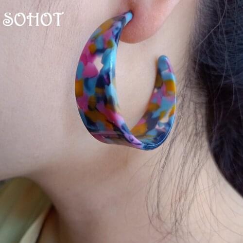 SOHOT Vintage Resin Acrylic Hoop Earrings Colorful Leopard Acetic Acid Classic Women Jewelry Bijoux For Anniversary Brincos
