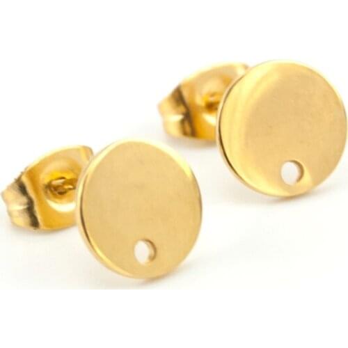 Women jewelry Stud Earrings 8mm Round heart with loop hole Gold/Silver color for personalized Stainless steel wholesale 50pairs