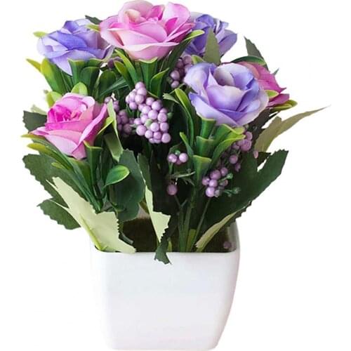 Artificial Flower Bonsai European Style Tea Rose Artificial Flower Pot Bonsai Vase Garden Table Room Decor