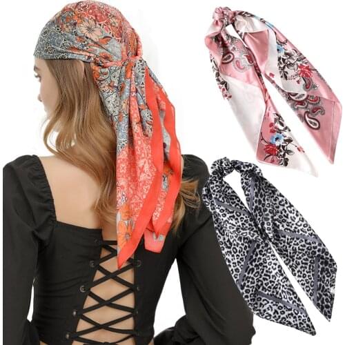 90cm Square Headband Scarves Head Scarf Shawl Wrap Muffler Pareo Bandanna Female Polyester Print Hairband Hair Accessories Women