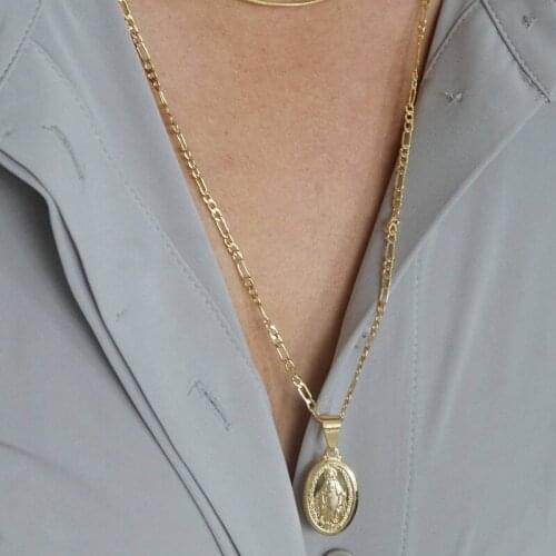 Women Men Virgin Mary Necklace Christian Long Layering Benedict Medal Pendant Necklace Jewelry