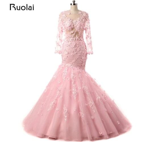 Real High Quality 2019 Prom Dresses Lebanon Sexy Sheer Pink Evening Dresses Long Sleeves Feather Beaded Vestido de Festa PD12