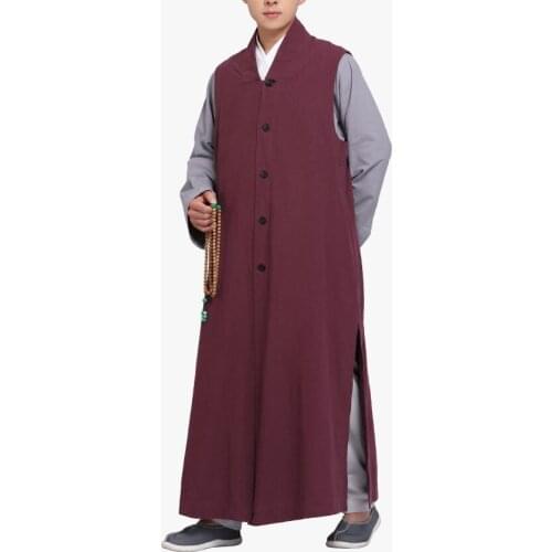 Unisex full cotton zen lay meditation vest kung fu suits buddha clothing buddhism robe shaolin monk gown Spring&Autumn black/red