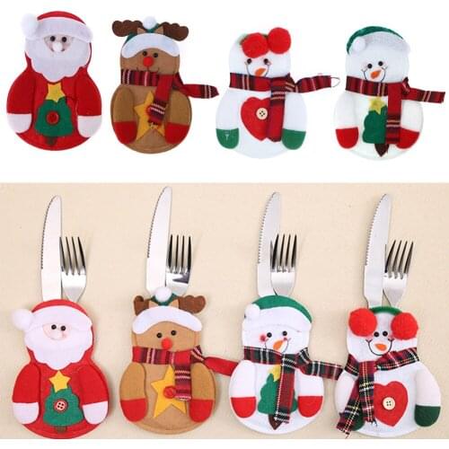 1 PC Santa Claus Snowman Elk Style Utensil Knives Forks Holder Cutlery Bag Pouch Christmas New Year Decor Tableware Supplies