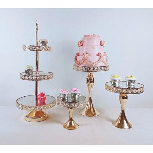 1pcs gold 2 &3 tiers Silver Wedding Cake Stand Set Round Birthday Party Dessert Metal Cupcake Pedestal Display Plate Home Decor