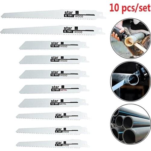10pcs Reciprocating Saw Blades Handsaw Multi-Type Saw Blade For Cutting Wood Metal PVC Tube Frozen Meat Power Tools Accessories