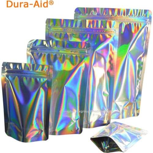 Holographic Laser Pouches Stand Up Zipper Foil Food Storage Food Save For Cosmetic Leak Proof Small Gift Bag 100 Pcs