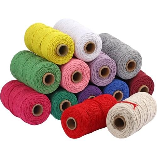 2Rolls 3mm Cotton Cord Colorful Cord Rope Twisted Craft Macrame String DIY Home Textile Wedding Decorative supply 100meters/roll