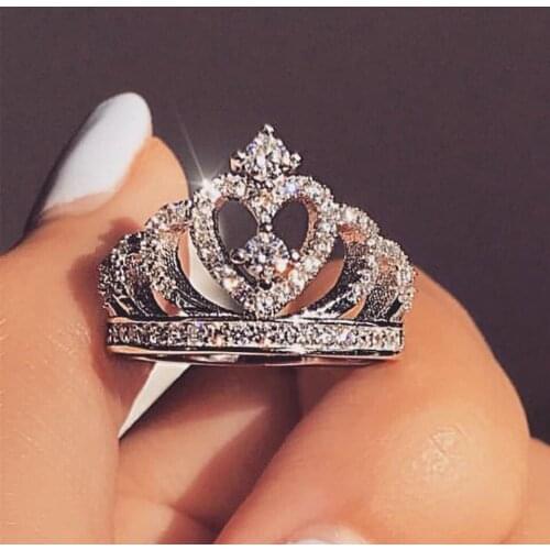 2021 New Style Exquisite Crown Shape Rhinestone Crystal Rings for Women Girl Wedding Bridal Party Ring Jewelry Engagement Ring