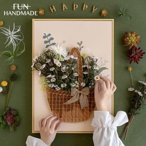 3D DIY Flowers Basket Bucket Yarn Painting Nail String Art Kit With Frame Winding Drawing Painting Kawaii Wall Decor ​Gift
