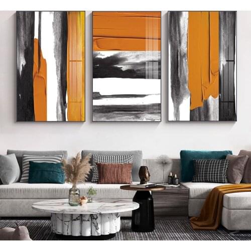 Abstract Orange Color Blocks Posters and Prints Wall Art Black Canvas Painting Modern Picture for Living Room Cuadros Home Decor