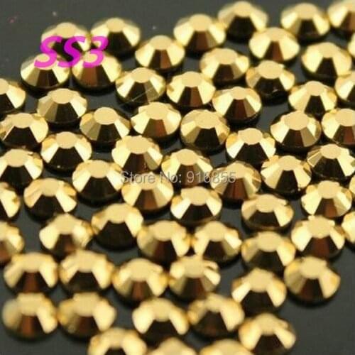 Free shipping 1440pcs SS3 (1.3-1.5mm) Gold/Aurum Rhinestones for Nail Art,Flat Back Non Hotfix Glue on Nail Art Rhinestones